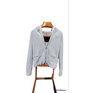 Women's Disney Minnie Mouse Gray Full Zip-up Fleece Hoodie Jacket Size L.